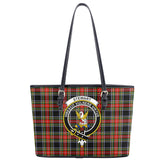 Stewart Black Tartan Crest Leather Tote Bag
